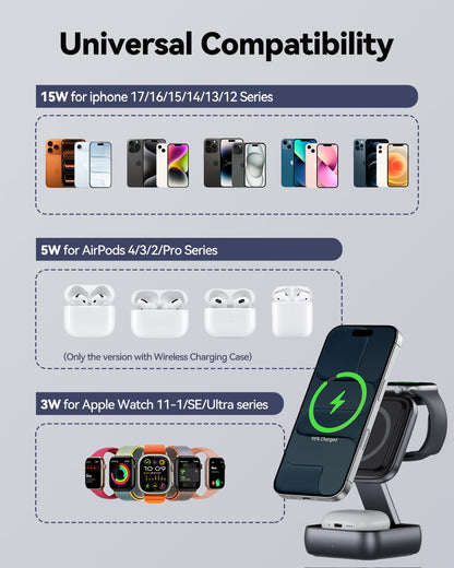 T11 MagNexa 3-in-1 Wireless Charging Station for iPhone, Apple Watch & AirPods