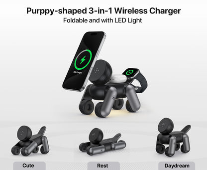 D6 MagNexa  Charger, 3 in 1 Wireless Charging Station for Apple Devices,Foldable Cute