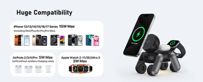 D6 MagNexa  Charger, 3 in 1 Wireless Charging Station for Apple Devices,Foldable Cute