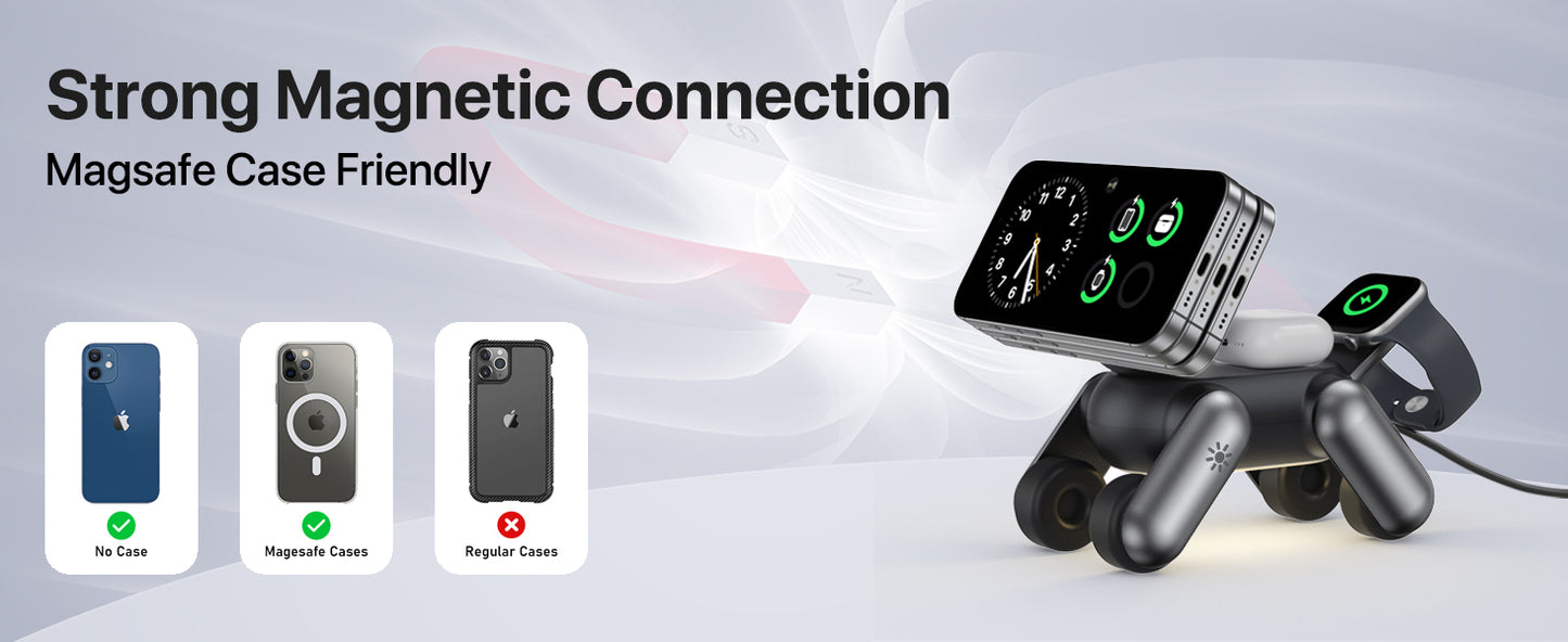 D6 MagNexa  Charger, 3 in 1 Wireless Charging Station for Apple Devices,Foldable Cute