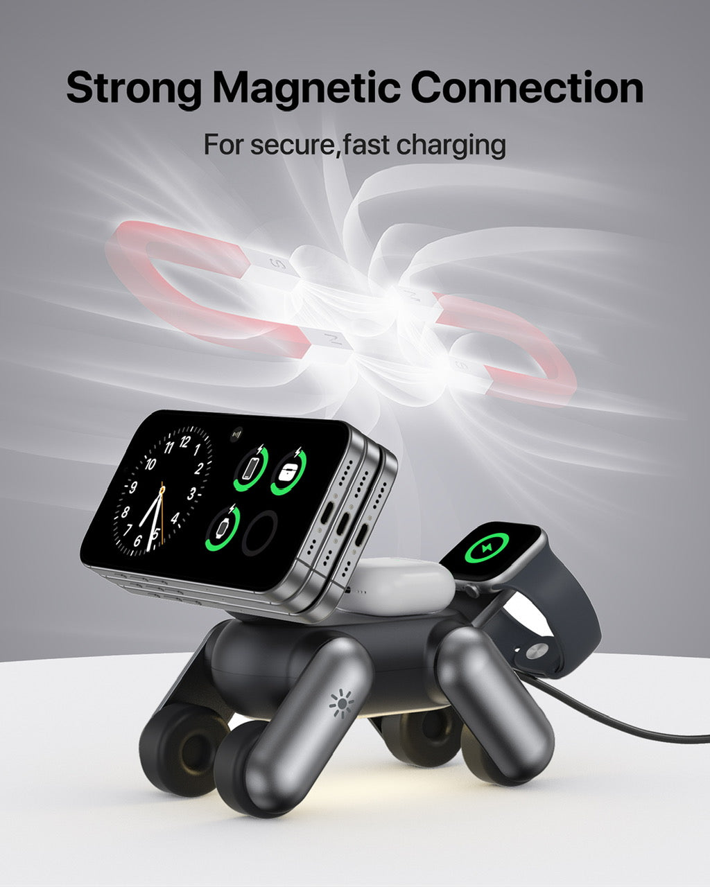 D6 MagNexa  Charger, 3 in 1 Wireless Charging Station for Apple Devices,Foldable Cute