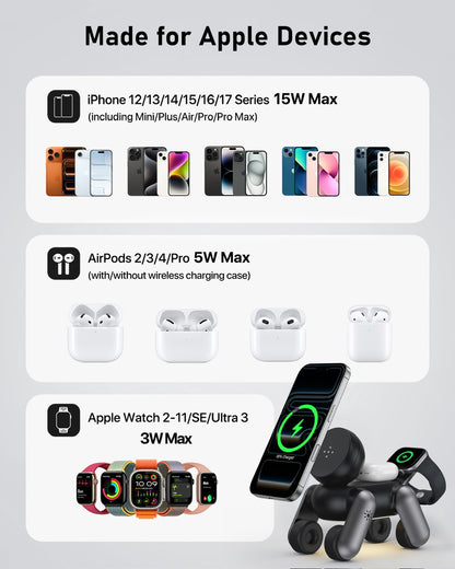 D6 MagNexa  Charger, 3 in 1 Wireless Charging Station for Apple Devices,Foldable Cute