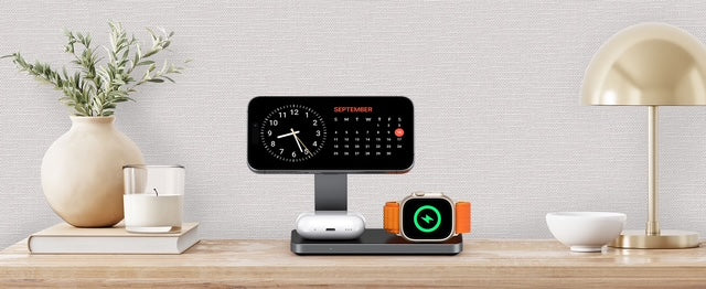 T8 MagNexa Foldable 3 in 1 Wireless Charging Station for Apple Magsafe Charger Stand,Fast Magnetic Wireless Charger Station for iPhone 17 Air 16 15 14 13 12 Series,Airpods Pro,Apple Watch Ultra (Pure Black)