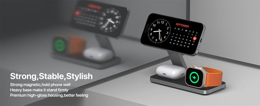 3-in-1 Wireless Charging Station for iPhone, AirPods & Apple Watch, Foldable Magnetic Charger Stand with Night Light, Fast Charging Dock for Travel & Home (D6)