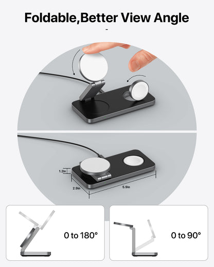 T8 MagNexa Foldable 3 in 1 Wireless Charging Station for Apple Magsafe Charger Stand,Fast Magnetic Wireless Charger Station for iPhone 17 Air 16 15 14 13 12 Series,Airpods Pro,Apple Watch Ultra (Pure Black)