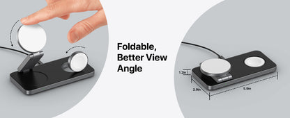 T8 MagNexa Foldable 3 in 1 Wireless Charging Station for Apple Magsafe Charger Stand,Fast Magnetic Wireless Charger Station for iPhone 17 Air 16 15 14 13 12 Series,Airpods Pro,Apple Watch Ultra (Pure Black)