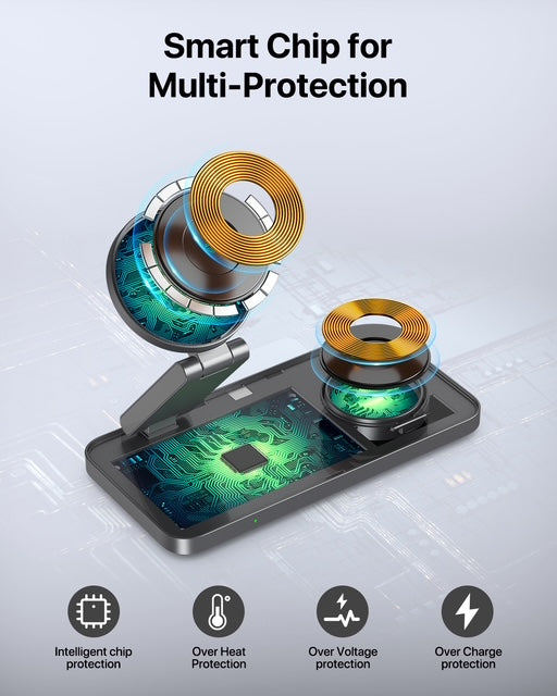 T8 MagNexa Foldable 3 in 1 Wireless Charging Station for Apple Magsafe Charger Stand,Fast Magnetic Wireless Charger Station for iPhone 17 Air 16 15 14 13 12 Series,Airpods Pro,Apple Watch Ultra (Pure Black)