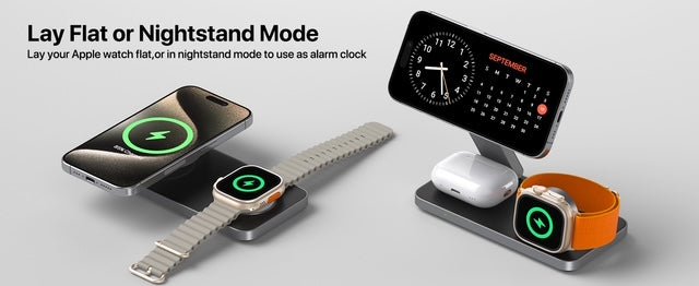 T8 MagNexa Foldable 3 in 1 Wireless Charging Station for Apple Magsafe Charger Stand,Fast Magnetic Wireless Charger Station for iPhone 17 Air 16 15 14 13 12 Series,Airpods Pro,Apple Watch Ultra (Pure Black)