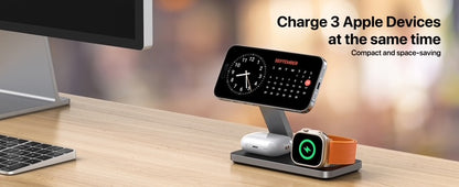 T8 MagNexa Foldable 3 in 1 Wireless Charging Station for Apple Magsafe Charger Stand,Fast Magnetic Wireless Charger Station for iPhone 17 Air 16 15 14 13 12 Series,Airpods Pro,Apple Watch Ultra (Pure Black)