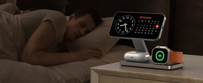 T8 MagNexa Foldable 3 in 1 Wireless Charging Station for Apple Magsafe Charger Stand,Fast Magnetic Wireless Charger Station for iPhone 17 Air 16 15 14 13 12 Series,Airpods Pro,Apple Watch Ultra (Pure Black)