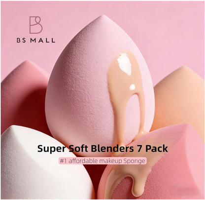 Makeup Sponge Set BS-MALL with Storage Case 7 Pcs for Liquid, Cream, and Powder,SAVE Foundation with 1 Mini Makeup Sponge For Travel Daily Use (A-Pink）