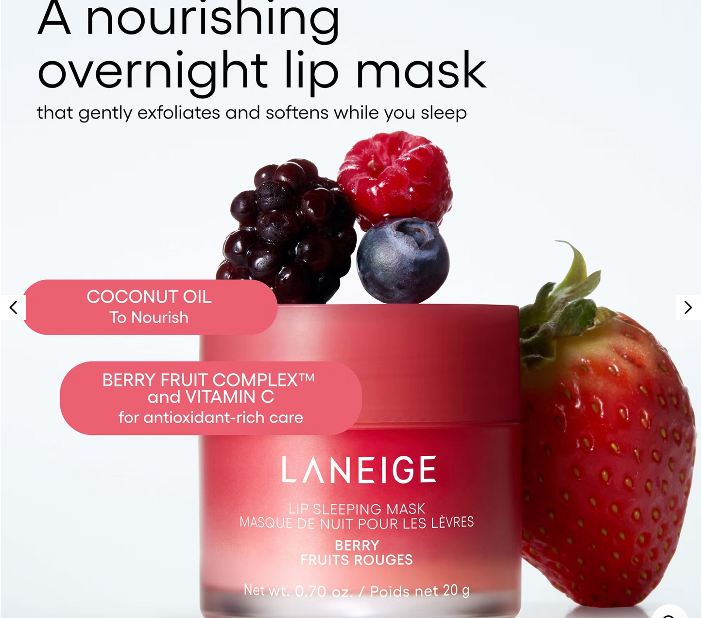 LANEIGE Lip Sleeping Mask: Nourish, Hydrate, Vitamin C, Murumuru & Shea Butter, Antioxidants, Flaky, Dry Lips