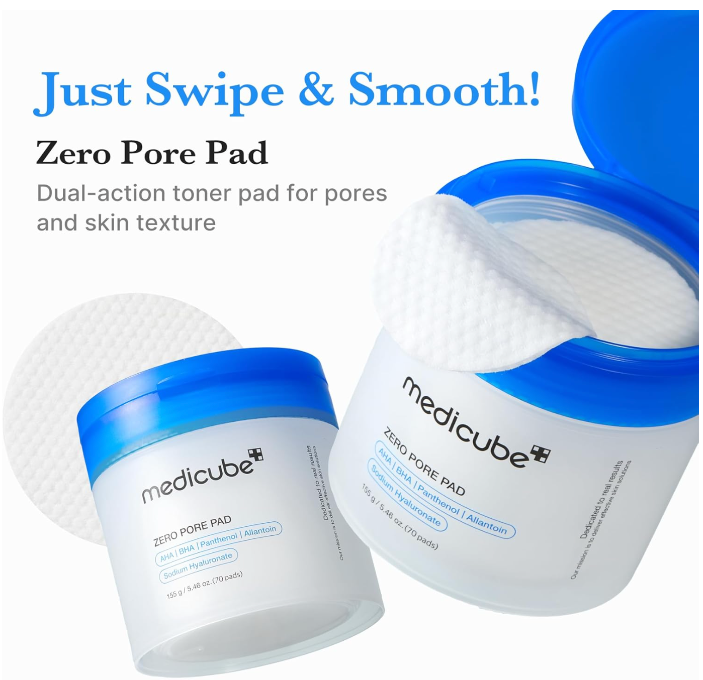 medicube Toner Pads Zero Pore Pad 2.0 | Dual-Textured Facial Pad for Exfoliation and Pore Care with 4.5% AHA Lactic Acid, 0.45% BHA Salicylic Acid | Ideal for All, Korean Skin Care, 70 Pads (1 Pack)