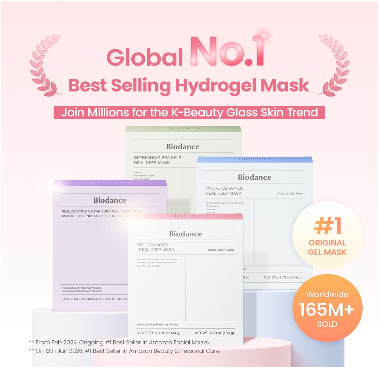 BIODANCE Bio-Collagen Real Deep Mask, Hydrating Overnight Hydrogel Mask, Pore Minimizing, Elasticity, Plumping Improvement, Korean Skin Care, Valentines Day Gifts for Her | 1.19oz(34g) x 4ea