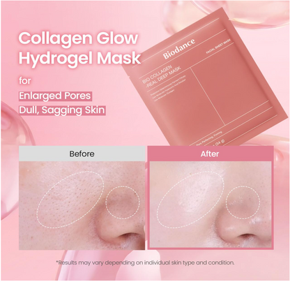 BIODANCE Bio-Collagen Real Deep Mask, Hydrating Overnight Hydrogel Mask, Pore Minimizing, Elasticity, Plumping Improvement, Korean Skin Care, Valentines Day Gifts for Her | 1.19oz(34g) x 4ea